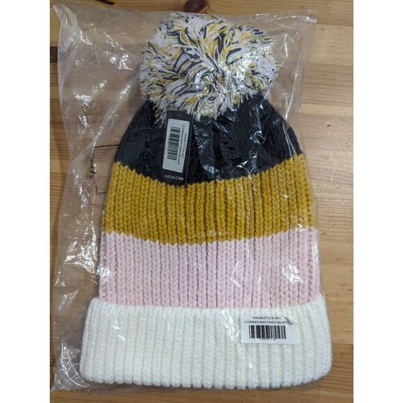 Lulu's Annalise multi color block pom pom beanie - Picture 4 of 4